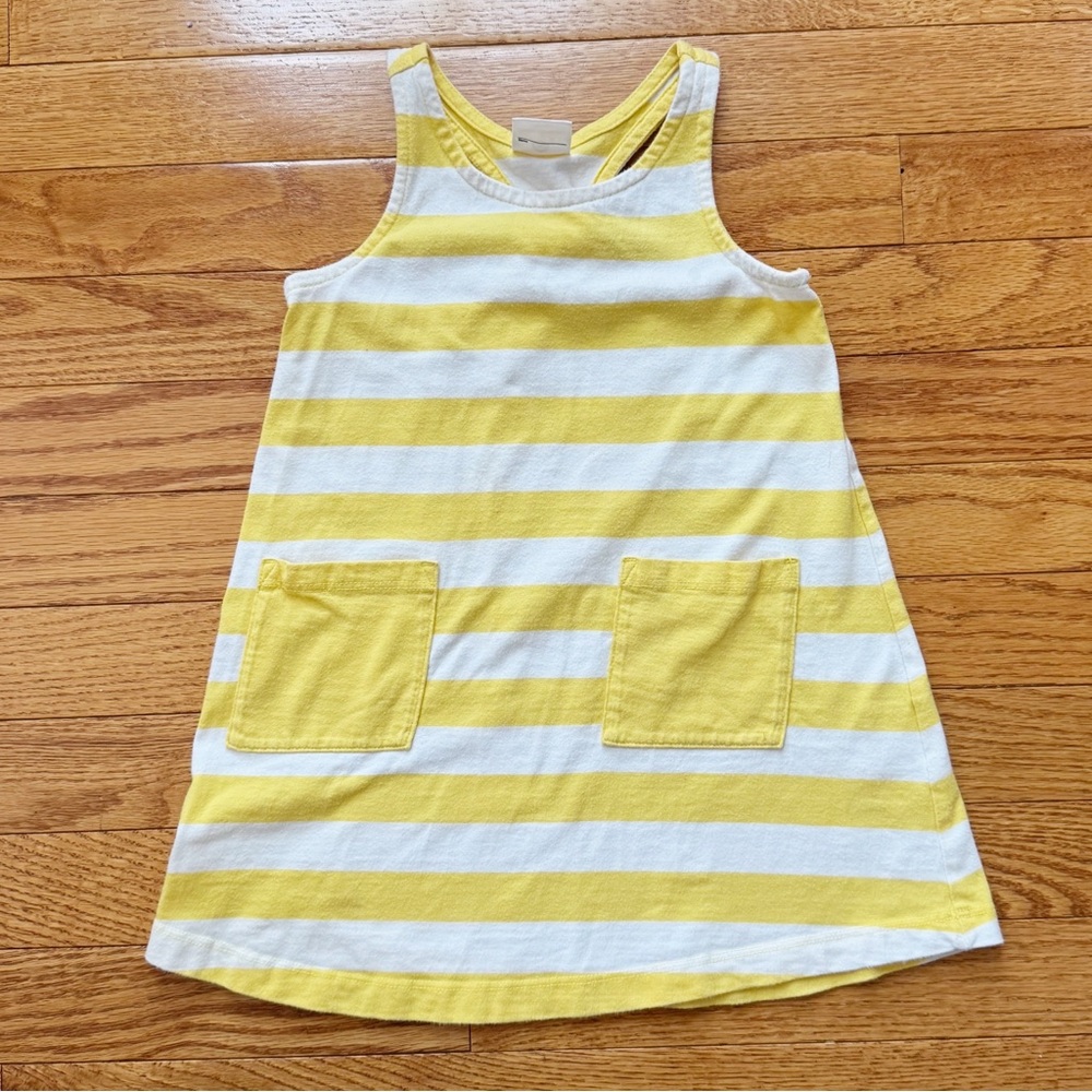 Hanna Andersson Yellow and White Striped Racerback Dress Size 90